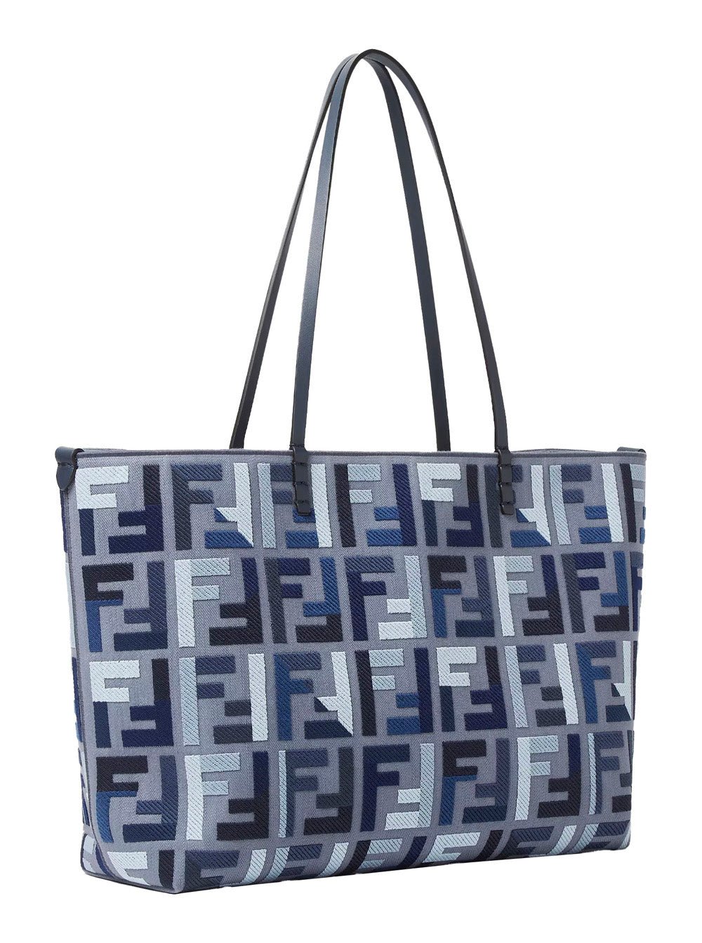 Fendi Women 'Roll Large' Blue Shopper With All - Over Ff Motif And Double Top Handles In Cotton Blend Woman - EZE Fashion®