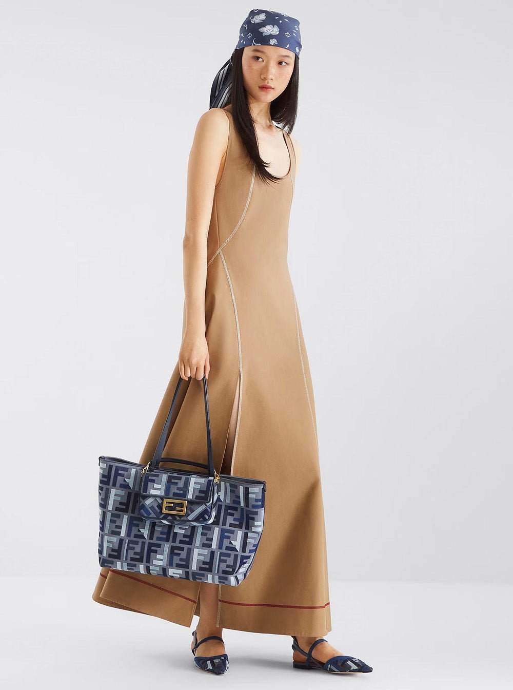 Fendi Women 'Roll Large' Blue Shopper With All - Over Ff Motif And Double Top Handles In Cotton Blend Woman - EZE Fashion®