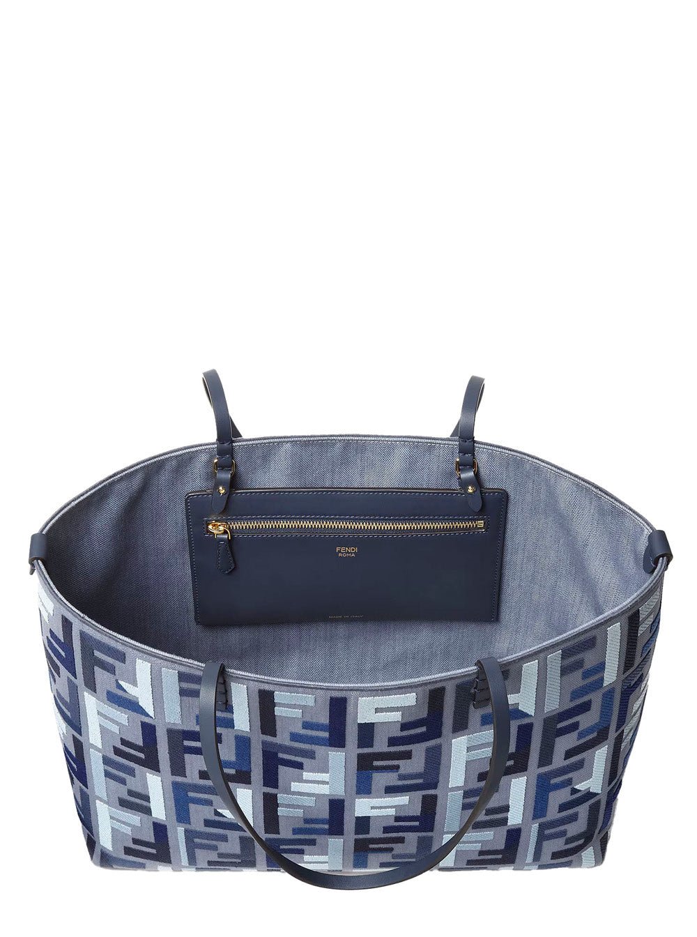 Fendi Women 'Roll Large' Blue Shopper With All - Over Ff Motif And Double Top Handles In Cotton Blend Woman - EZE Fashion®