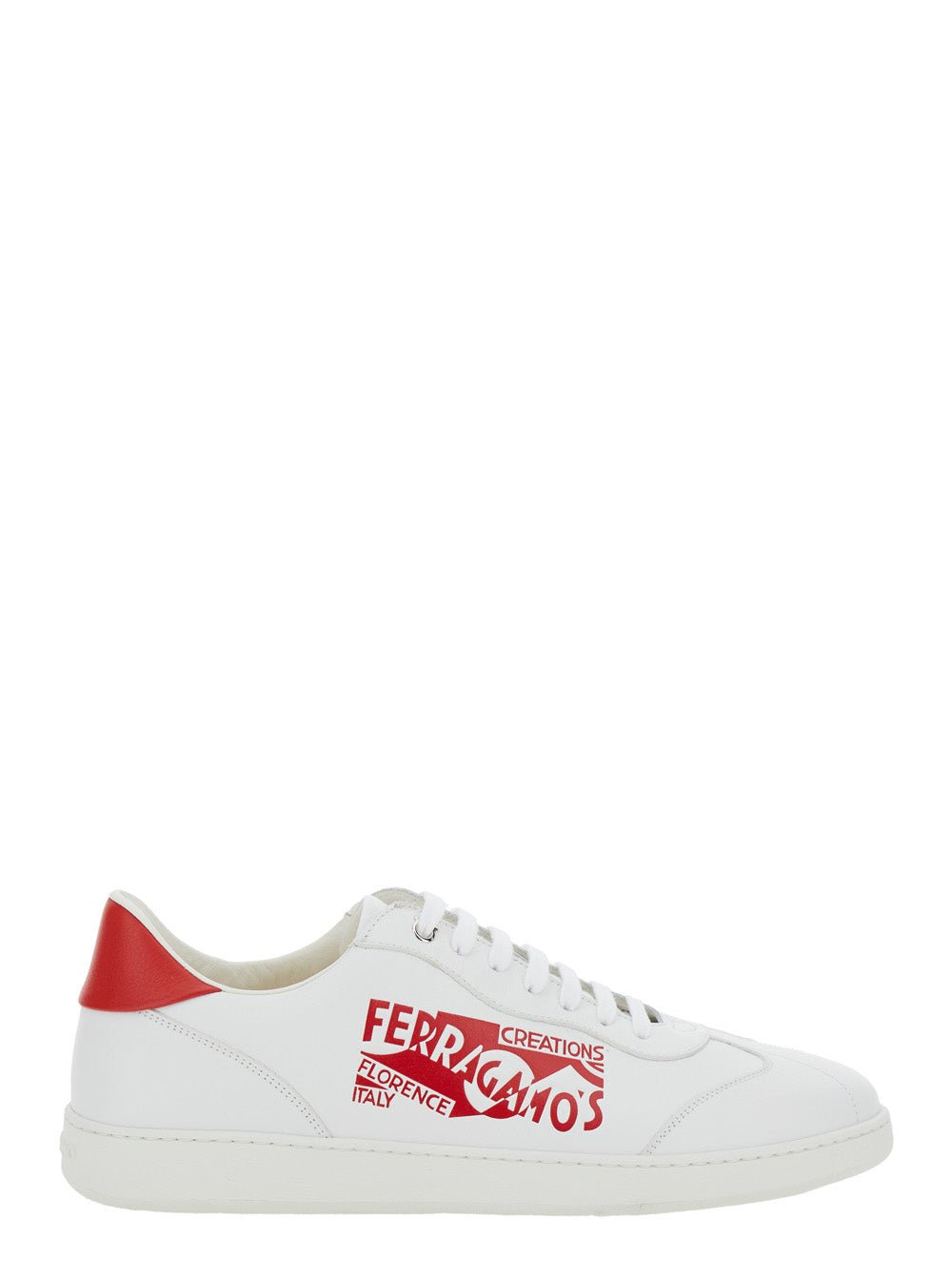 Ferragamo Men 'Achille' White Low Top Sneakers With Red Logo Detail In Leather Man - EZE Fashion®