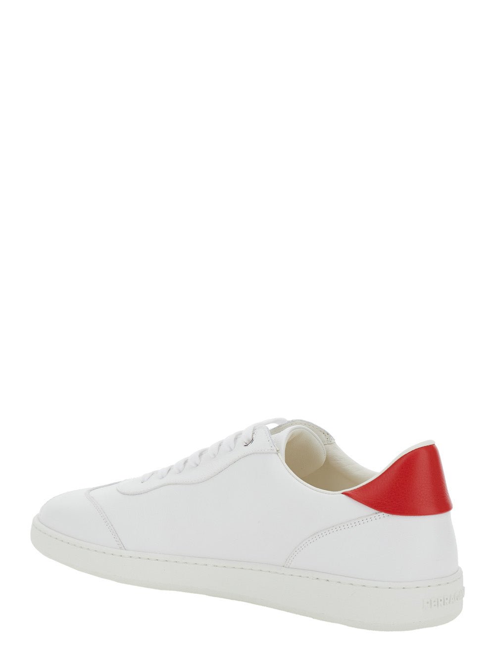 Ferragamo Men 'Achille' White Low Top Sneakers With Red Logo Detail In Leather Man - EZE Fashion®