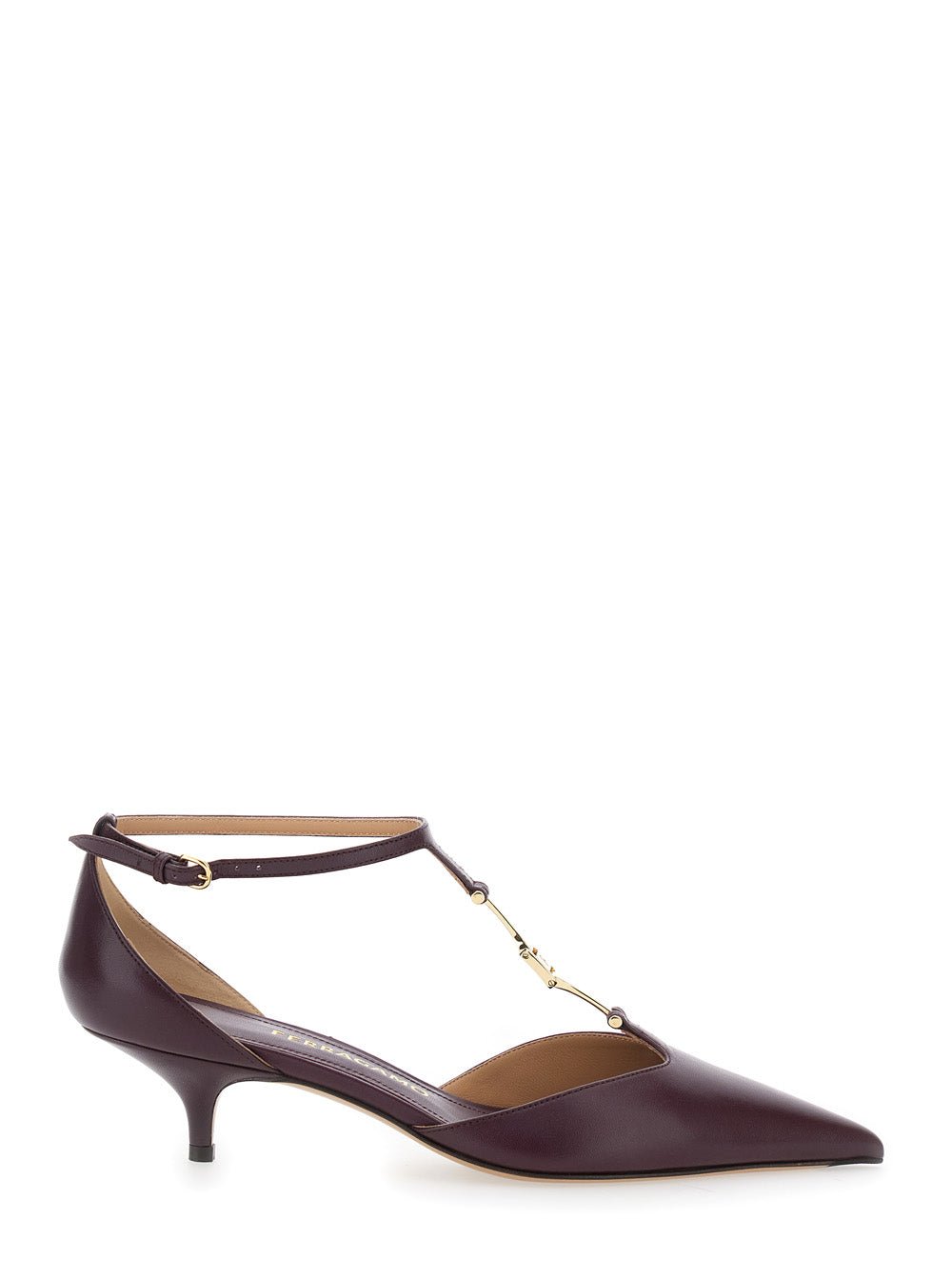 Ferragamo Women Bordeaux Pumps With T Strap And Low Heel In Leather Woman - EZE Fashion®