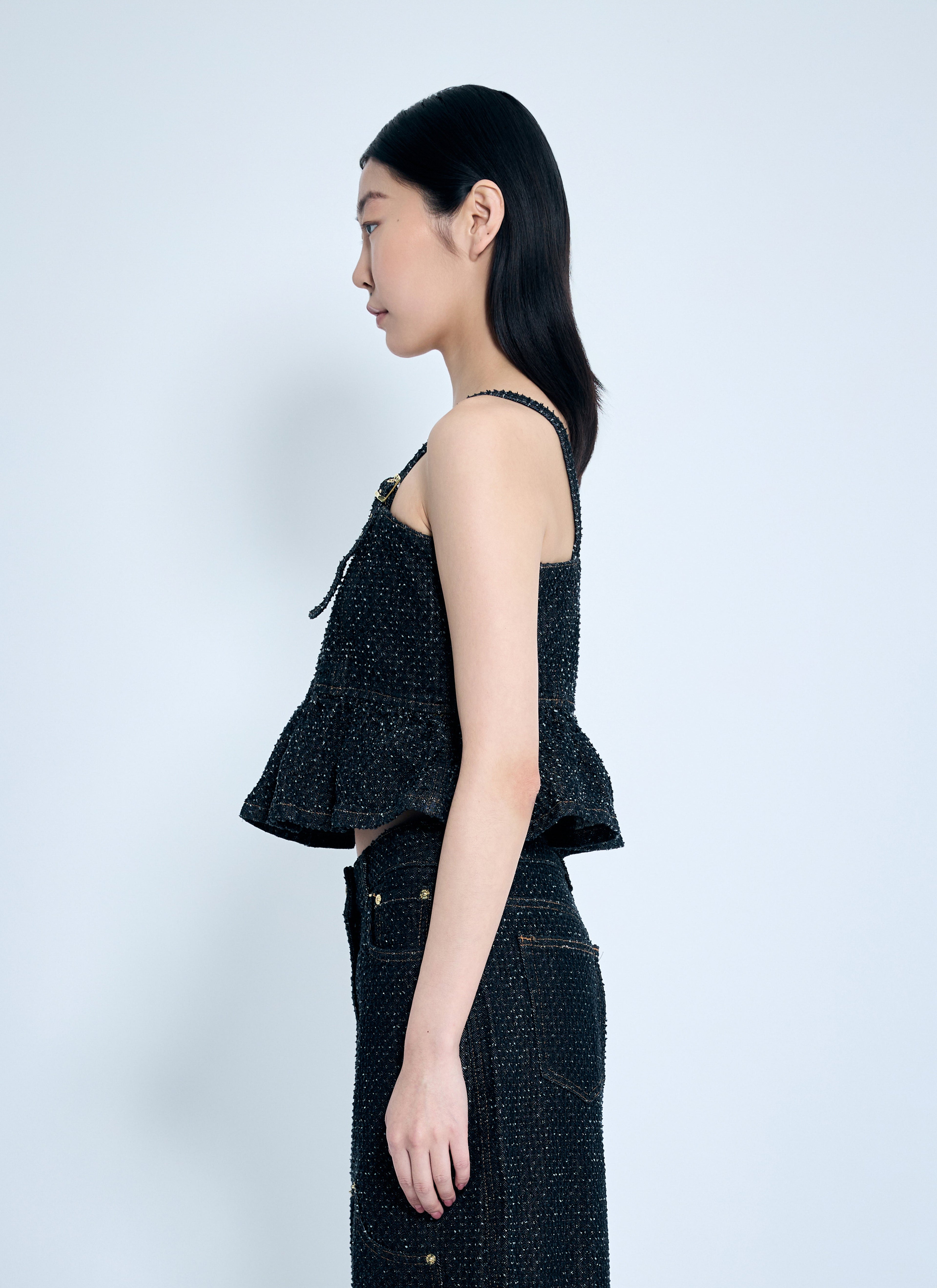 Ganni Women Fluffy Denim Strap Top