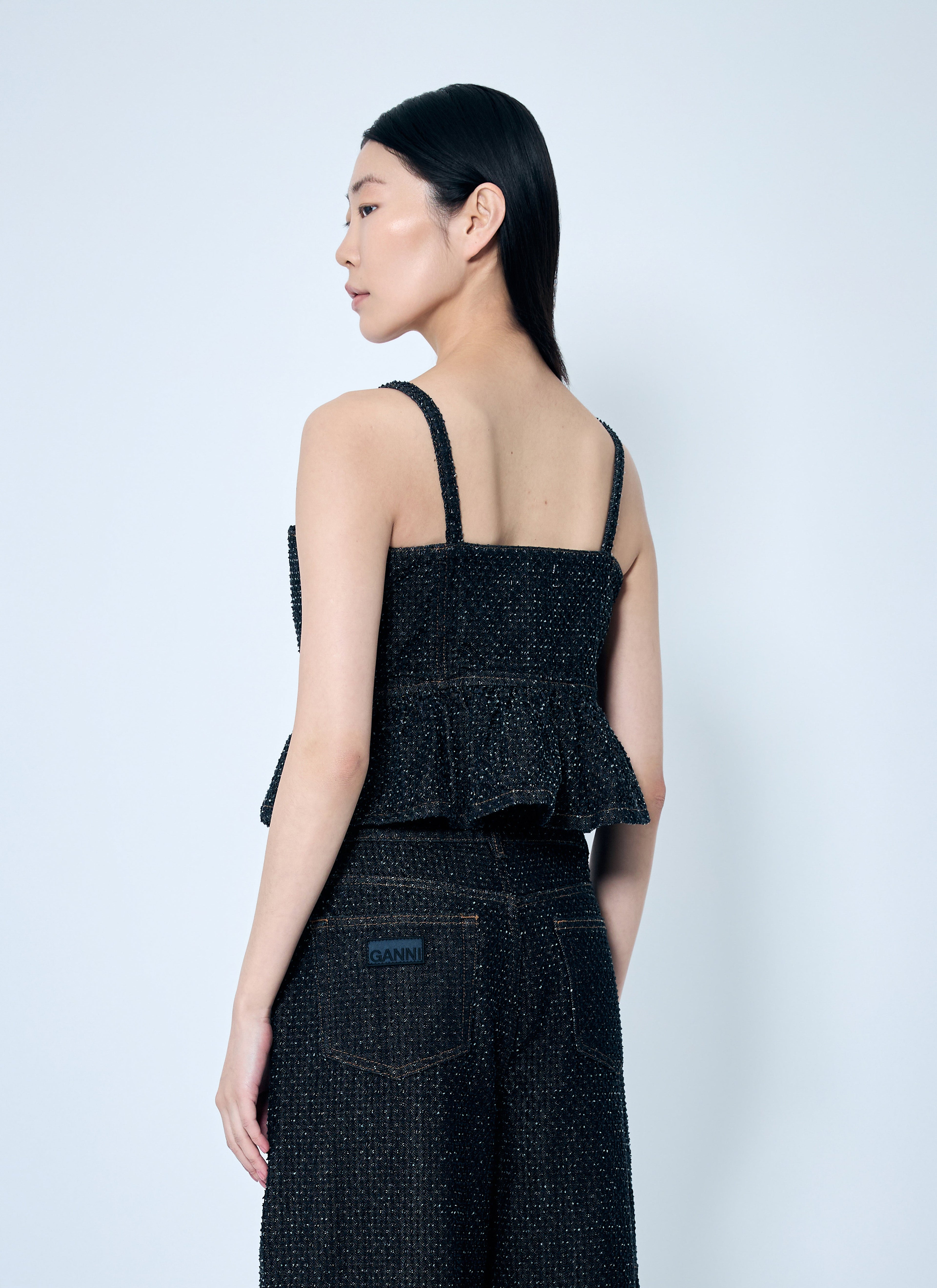 Ganni Women Fluffy Denim Strap Top