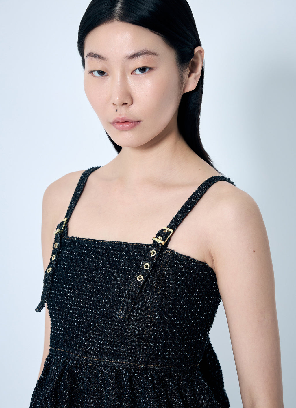 Ganni Women Fluffy Denim Strap Top