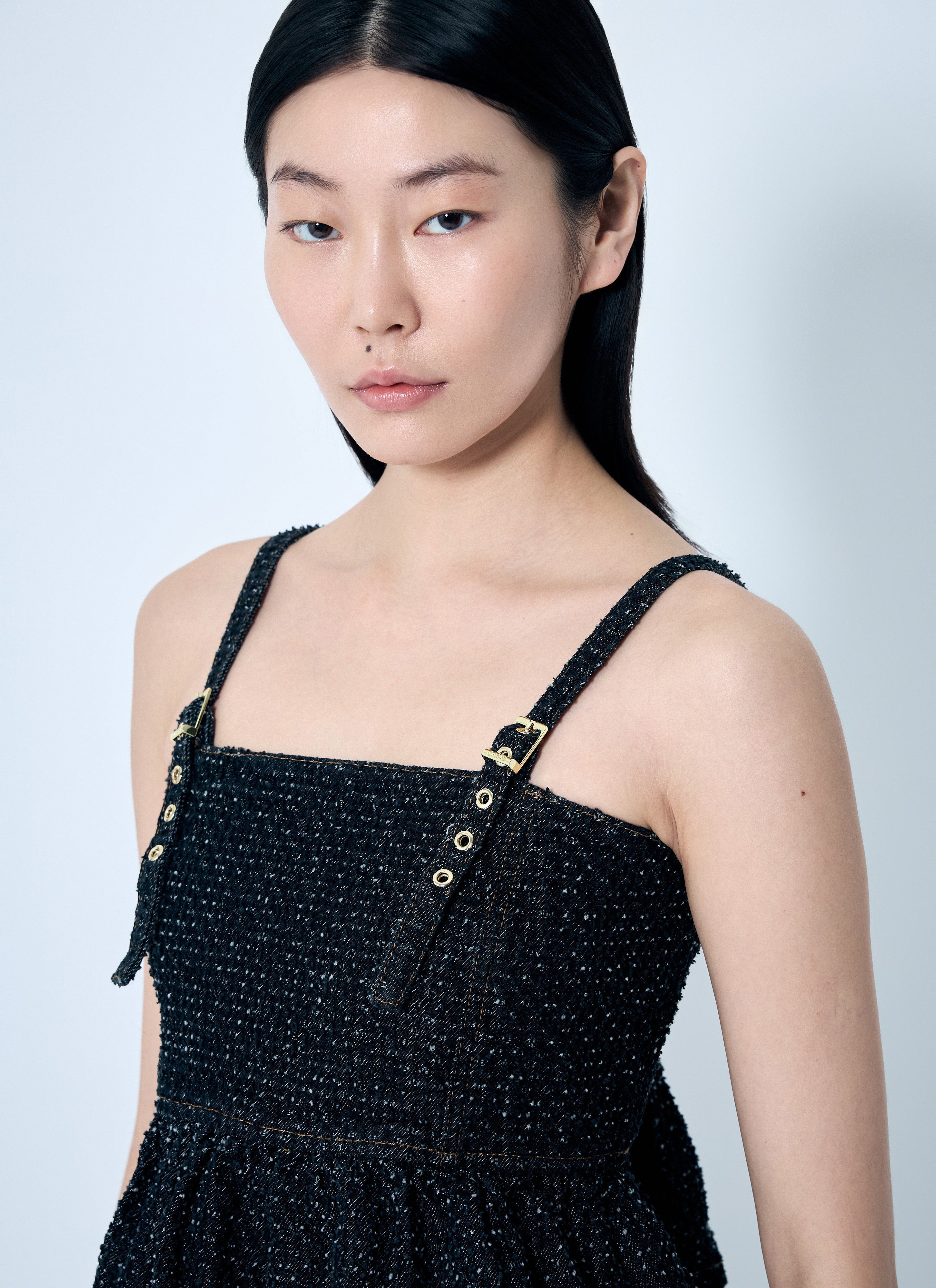 Ganni Women Fluffy Denim Strap Top