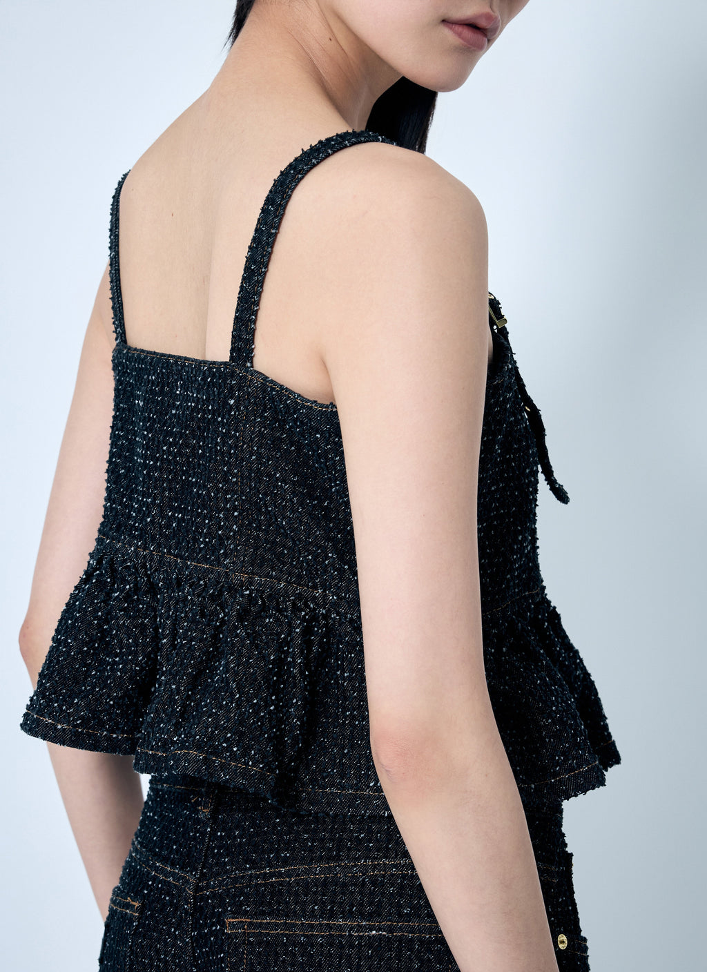 Ganni Women Fluffy Denim Strap Top