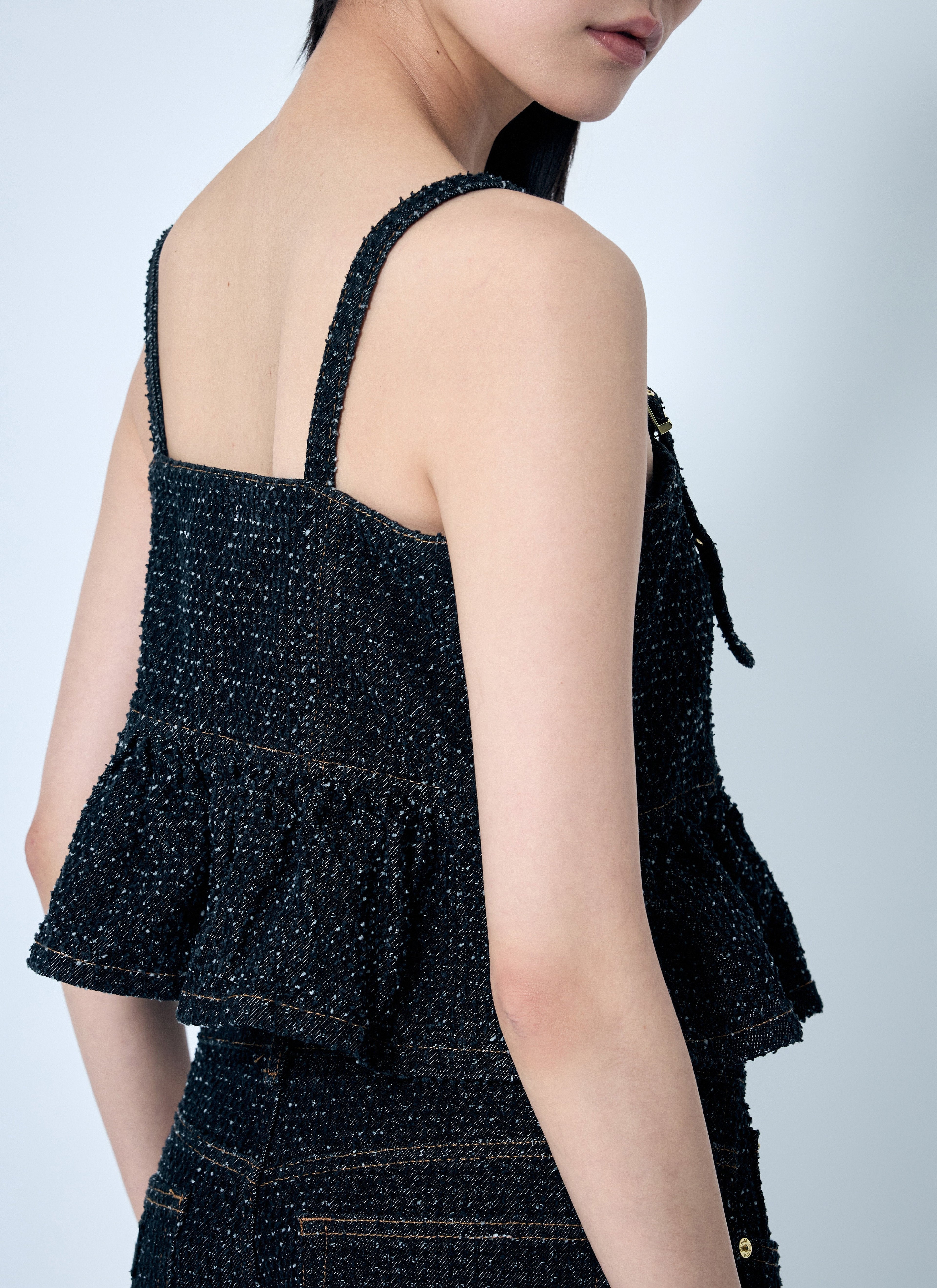 Ganni Women Fluffy Denim Strap Top