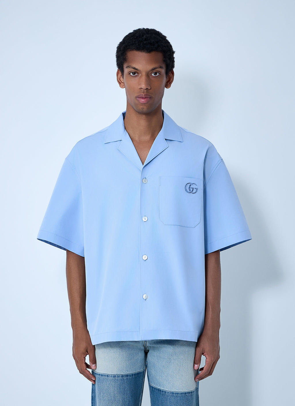 Gucci Men Logo Embroidery Camp Collar Shirt