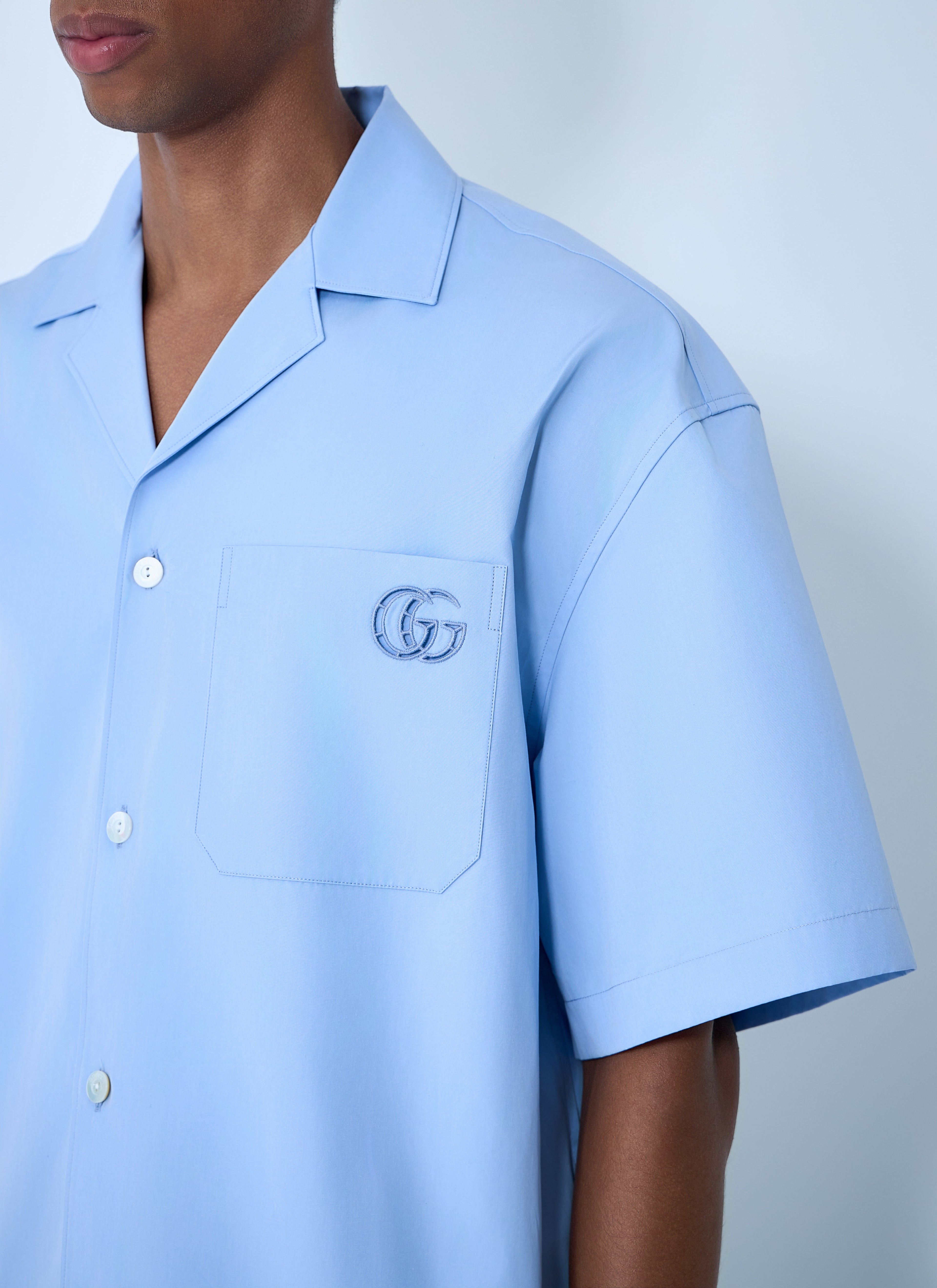 Gucci Men Logo Embroidery Camp Collar Shirt