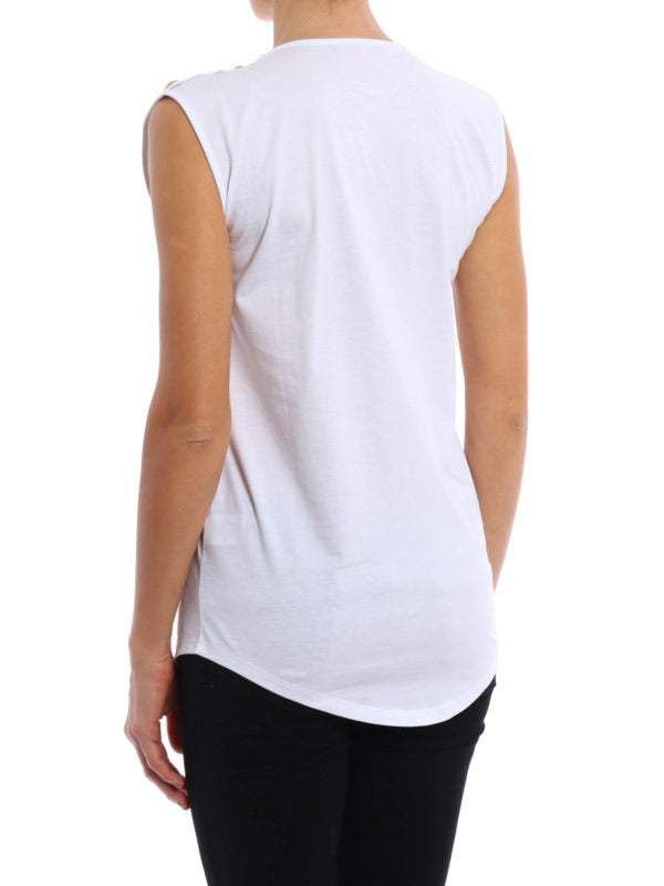 Balmain Women White Button Embellished Logo Printed Tank Top/Cami