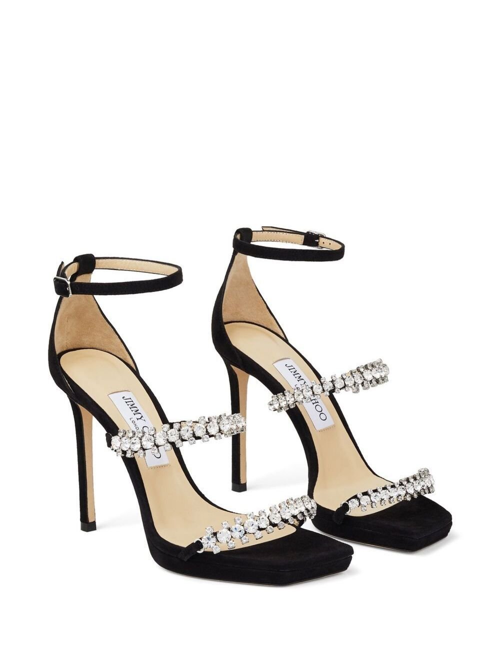 Jimmy Choo Women Black Bing Sandals With Crustal Embellishment In Leather Woman - EZE Fashion®