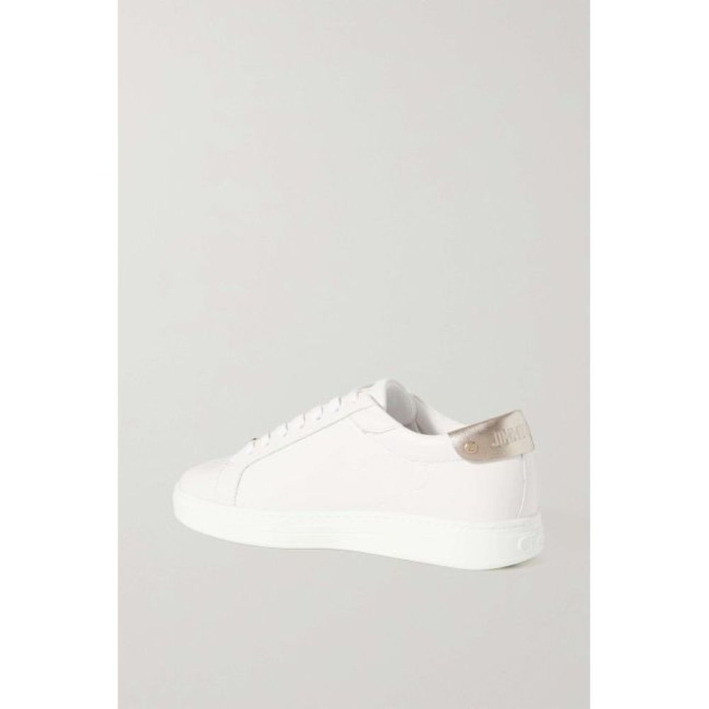 Jimmy Choo Women White Rome Metallic-Trimmed Leather Sneakers