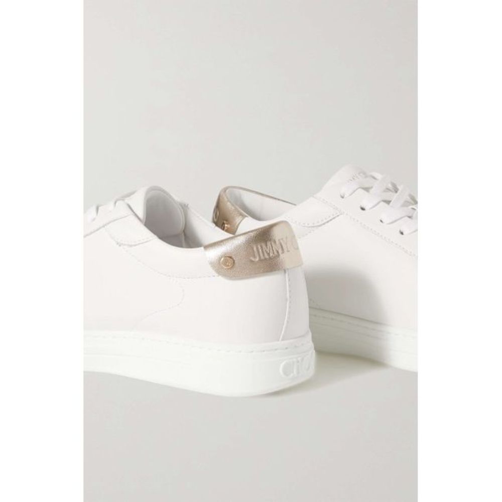 Jimmy Choo Women White Rome Metallic-Trimmed Leather Sneakers
