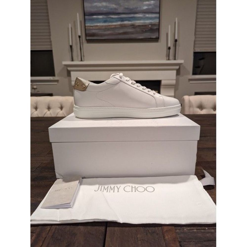 Jimmy Choo Women White Rome Metallic-Trimmed Leather Sneakers