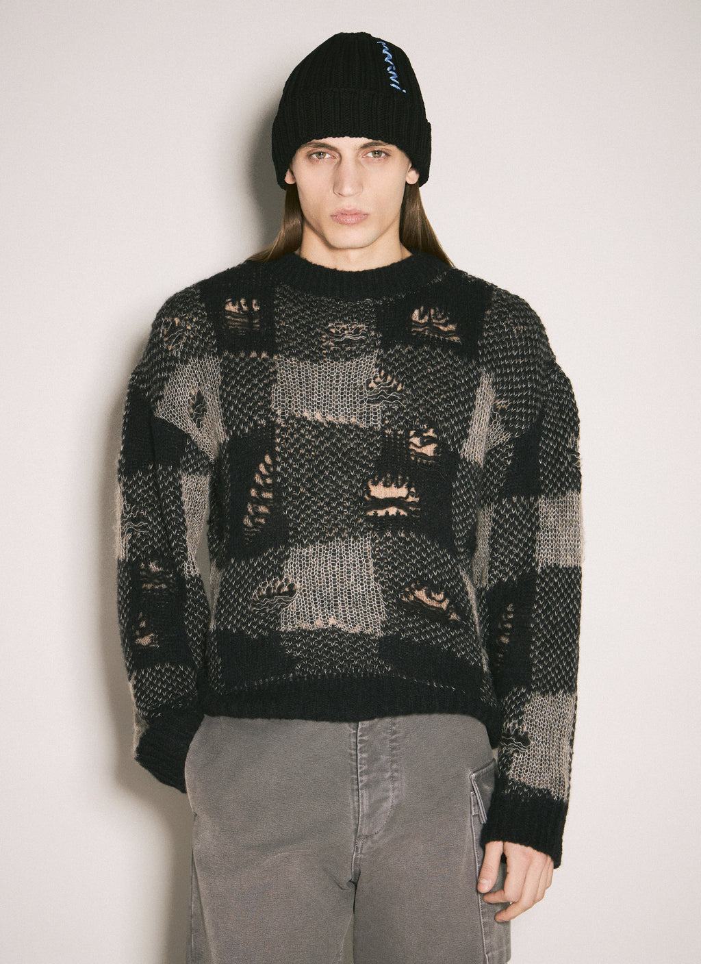 Marni Men Logo Intarsia Beanie Hat