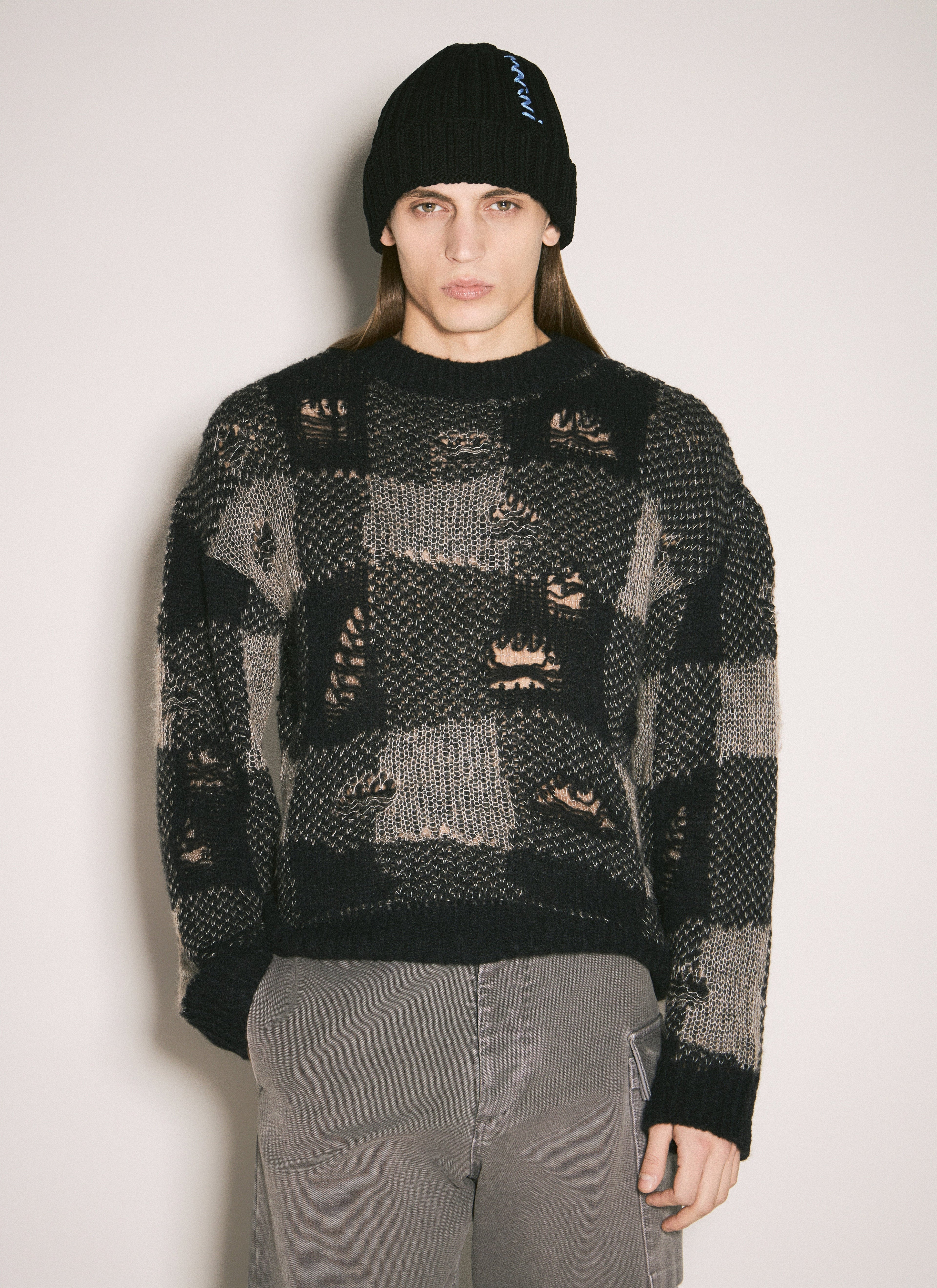 Marni Men Logo Intarsia Beanie Hat