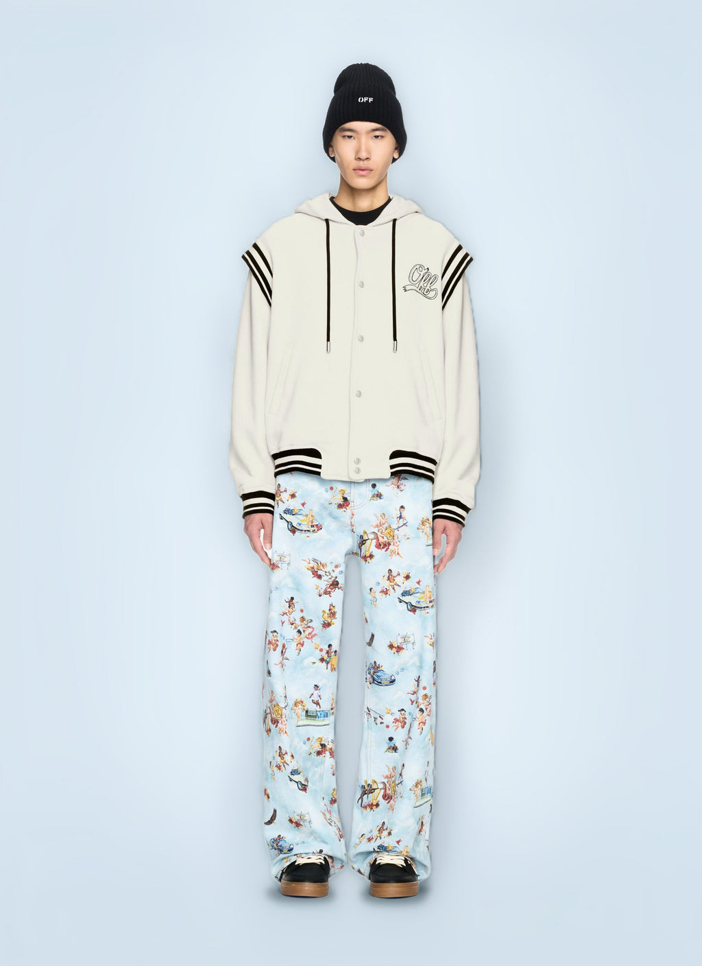 Off White Men Fleece 00 Varsity Hooded Jacket