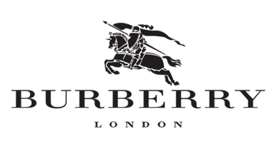 Burberry logo with a black silhouette of a warrior on a horse and the brand name below on a white background.