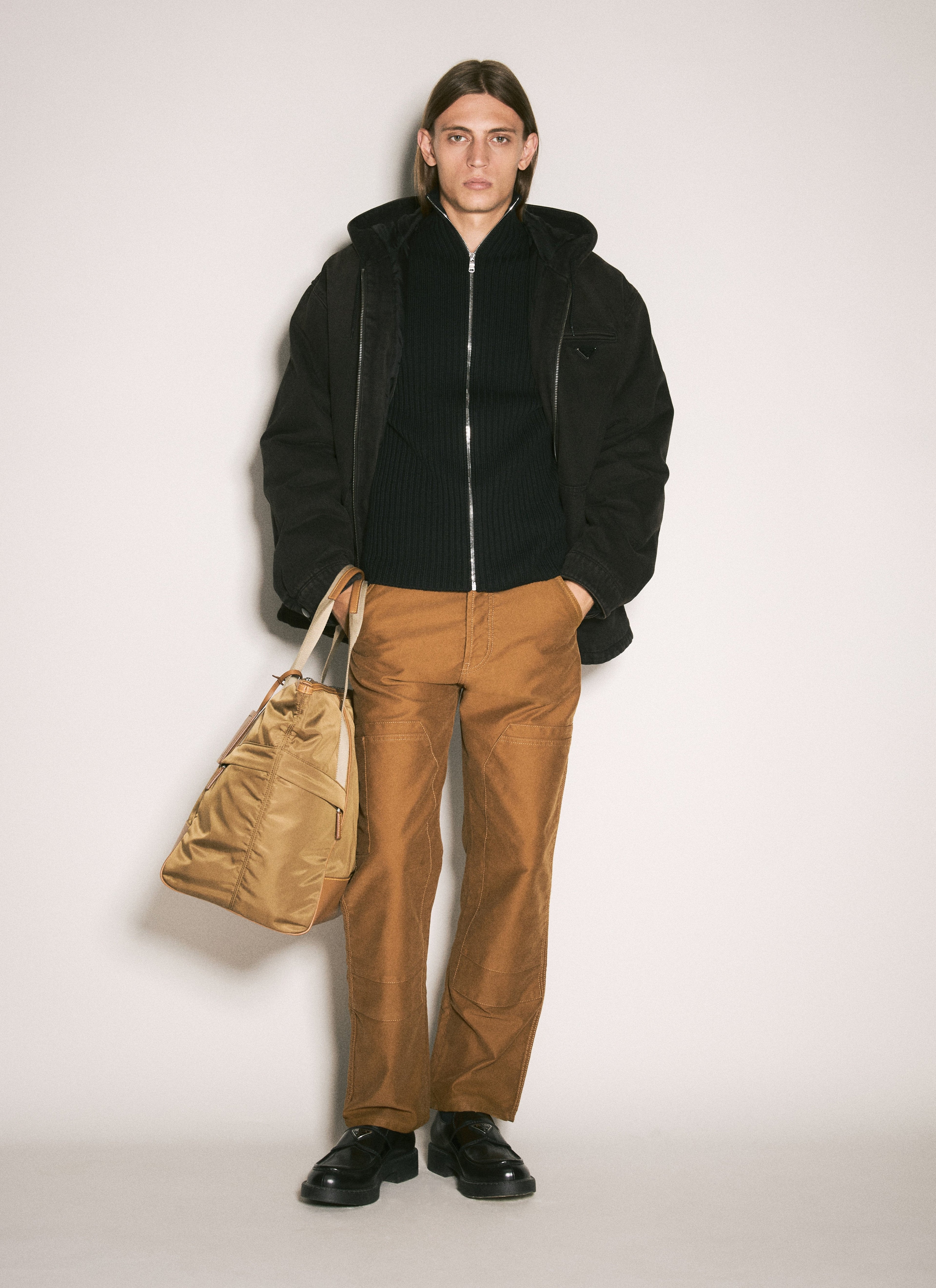 Prada Men Ribbed Wool Zip-Up Cardigan