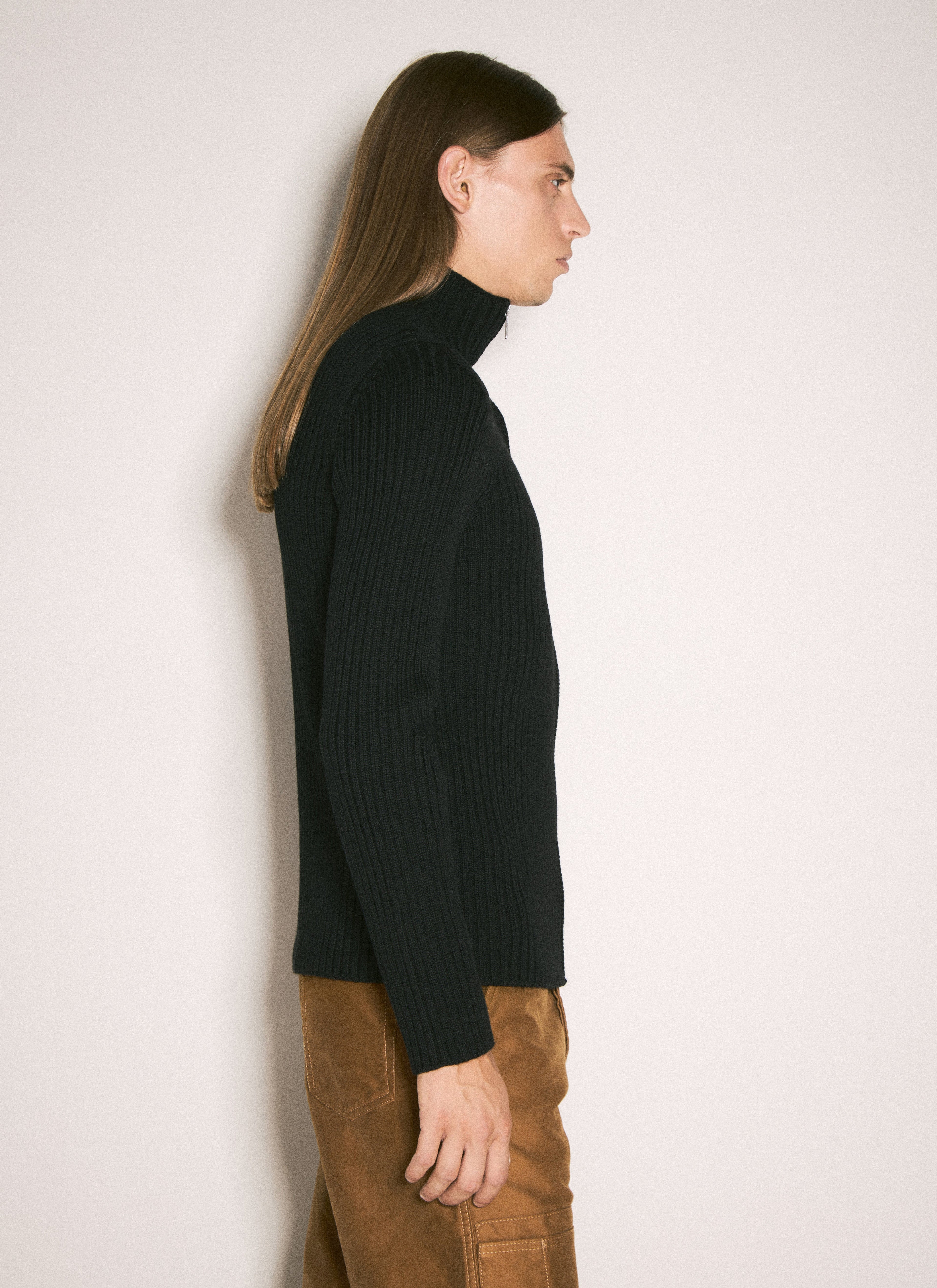 Prada Men Ribbed Wool Zip-Up Cardigan