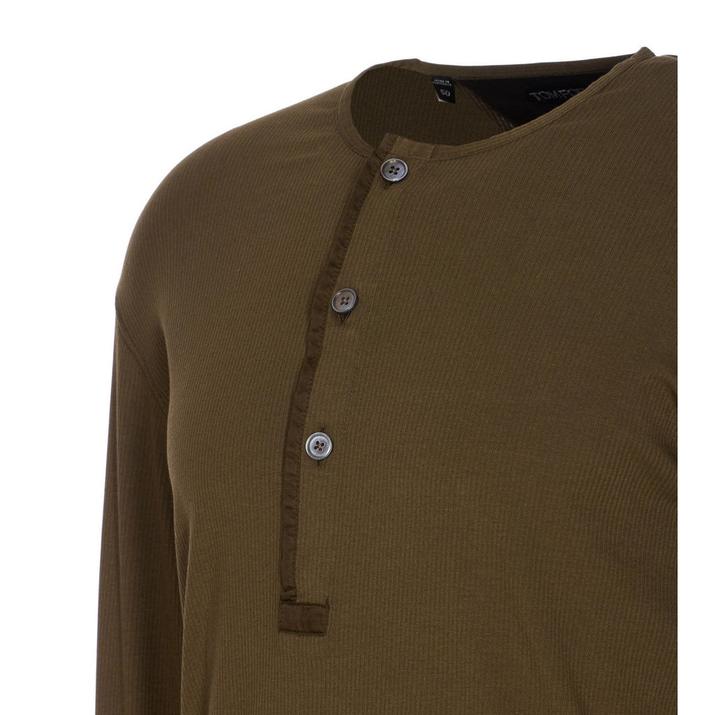 Tom Ford Men Ribbed Longsleeves Henley T-Shirt