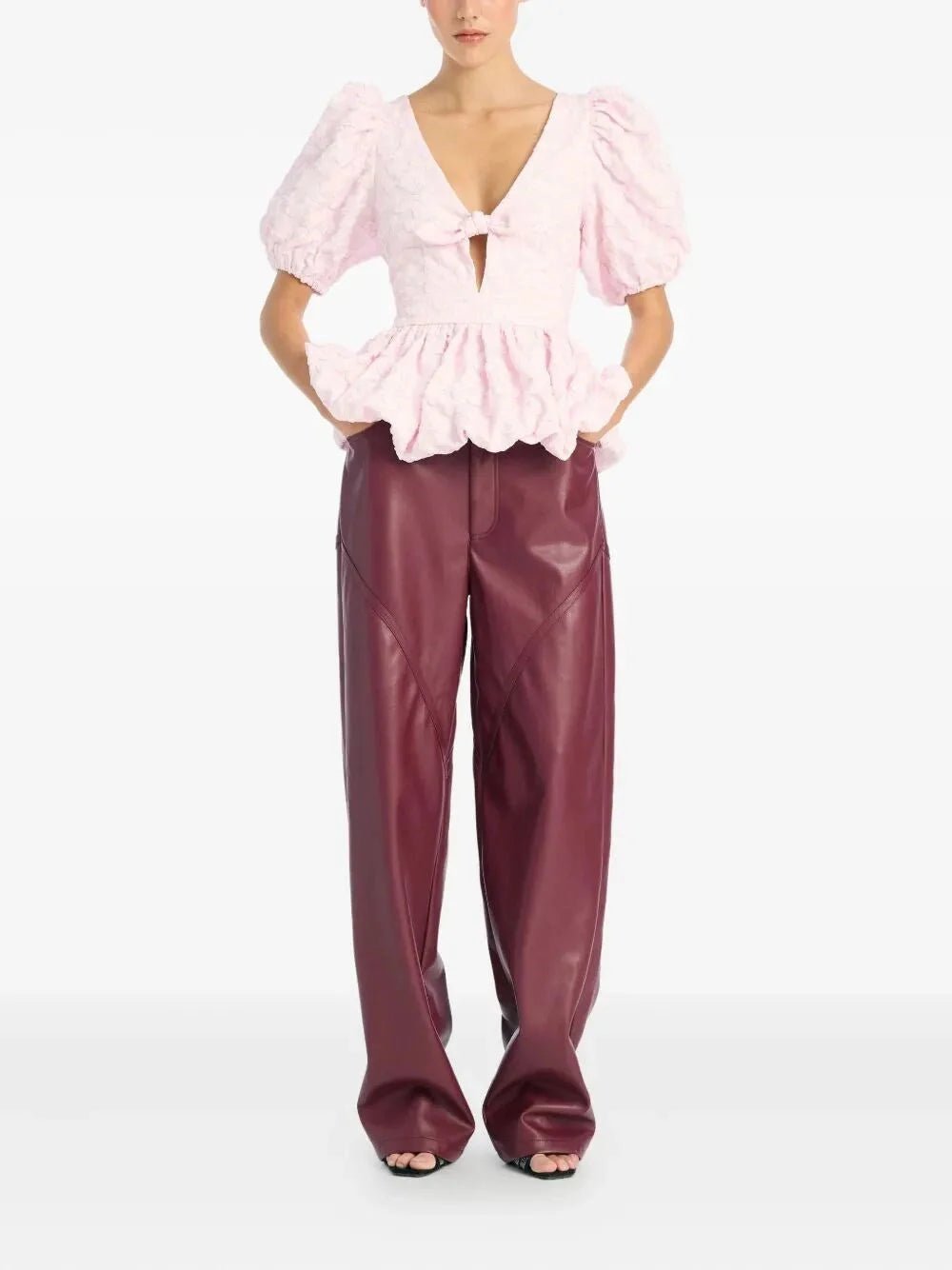 Rotate Women Jacquard Puff Sleeve Top - EZE Fashion®