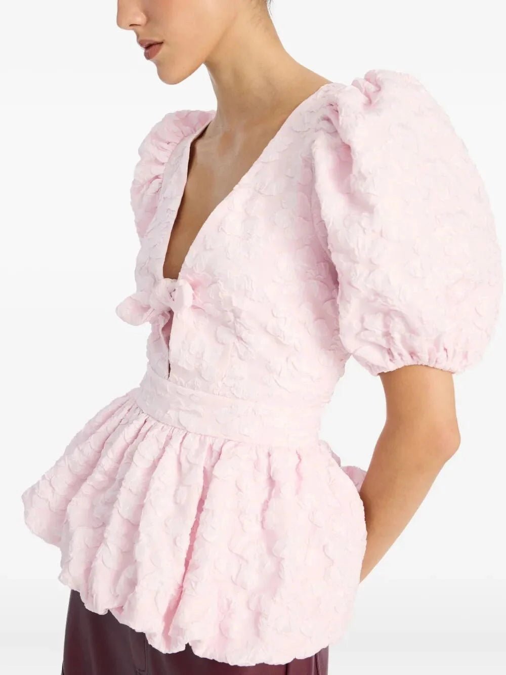 Rotate Women Jacquard Puff Sleeve Top - EZE Fashion®