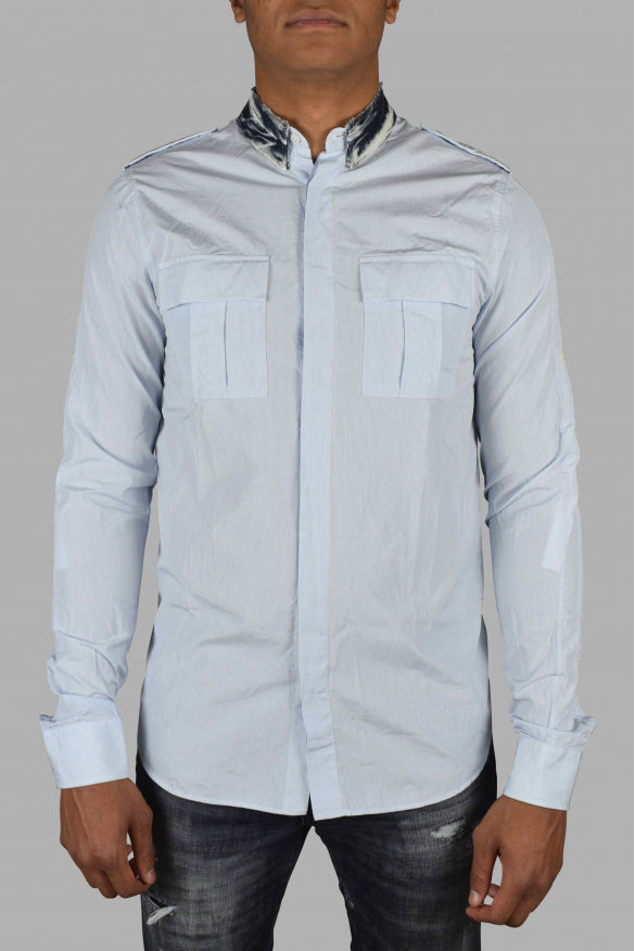 Balmain Men Shirt With Denim Collar