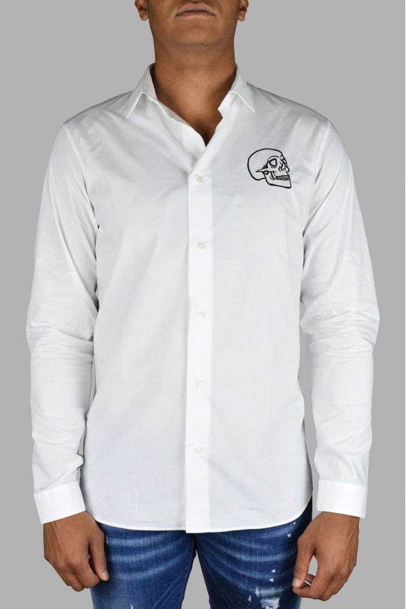 Philipp Plein Men Gold Cut Ls Skull Shirt