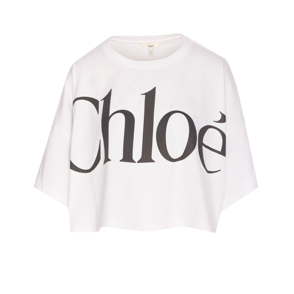 Chloe' Women Short Boxy T-Shirt With Logo In Cotton Jersey