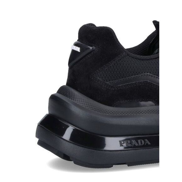 Prada Men Systeme Brushed Leather Sneakers With Bike Fabric In Black