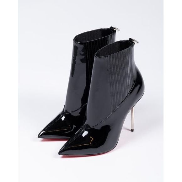 Christian Louboutin Women Black Patent Leather 100 Epic Boots/Booties