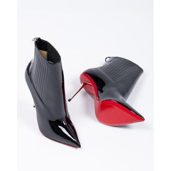 Christian Louboutin Women Black Patent Leather 100 Epic Boots/Booties