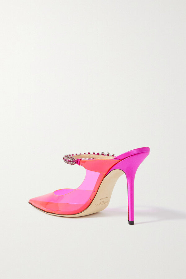 Jimmy Choo Women Fuchsia Bing 100 Neon Pvc And Crystal-Embellished Satin Mules/Slides