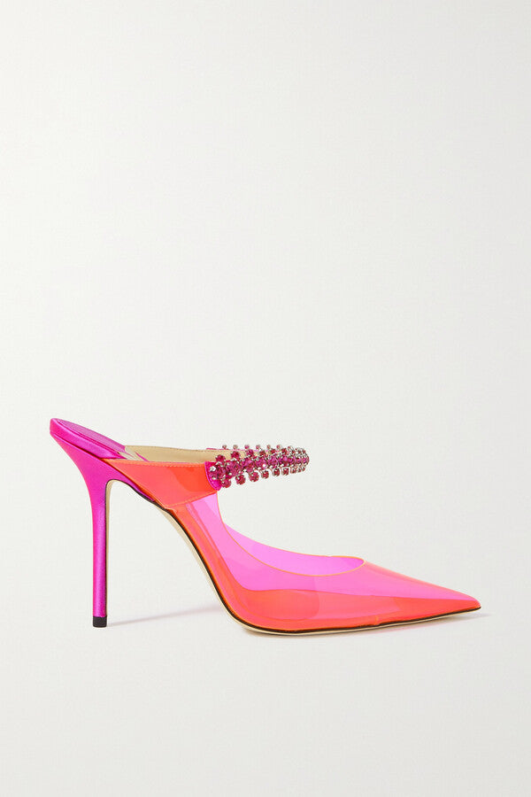 Jimmy Choo Women Fuchsia Bing 100 Neon Pvc And Crystal-Embellished Satin Mules/Slides