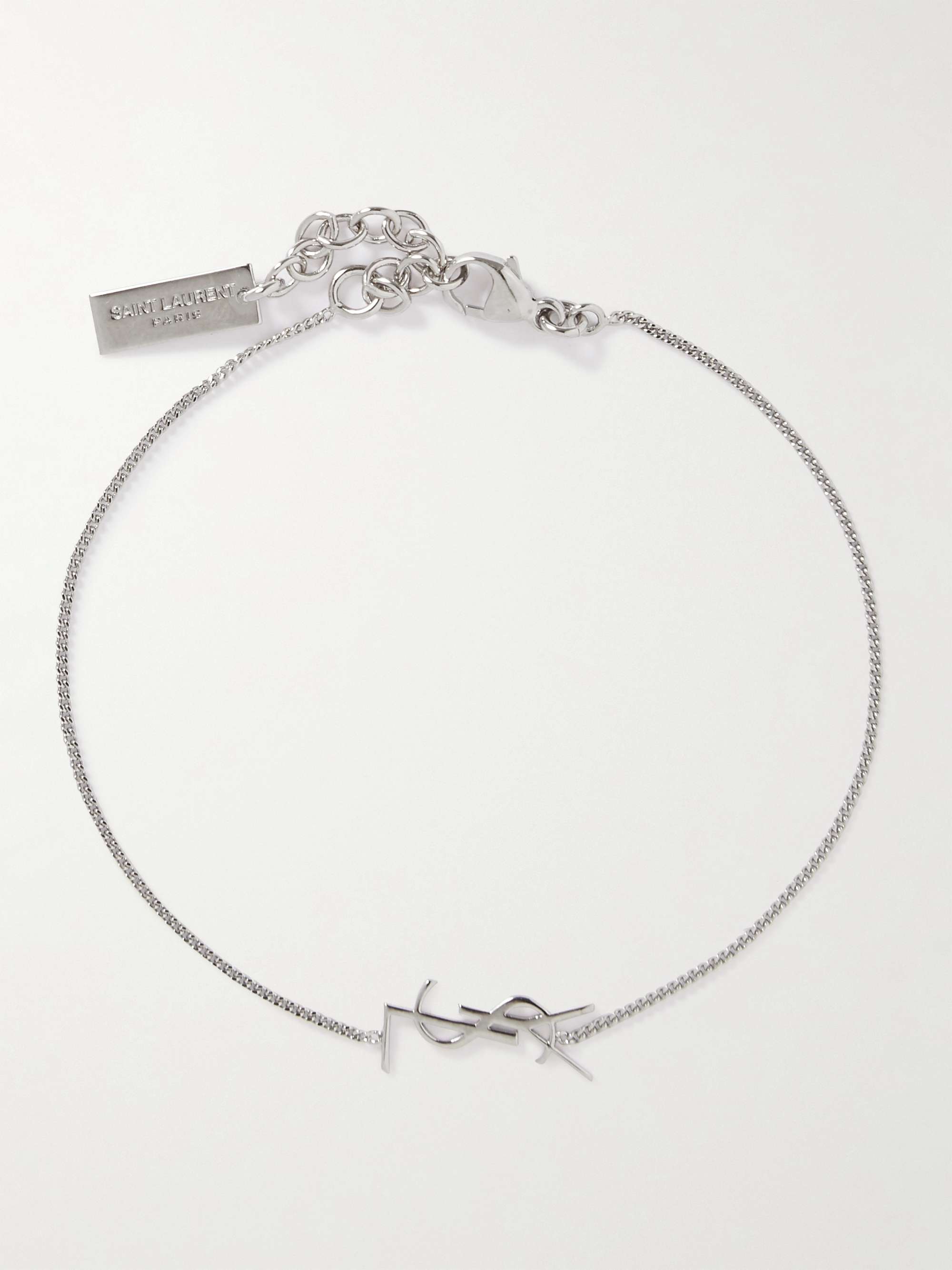 Saint Laurent Women Logo-Detailed Silver-Tone Chain Bracelet