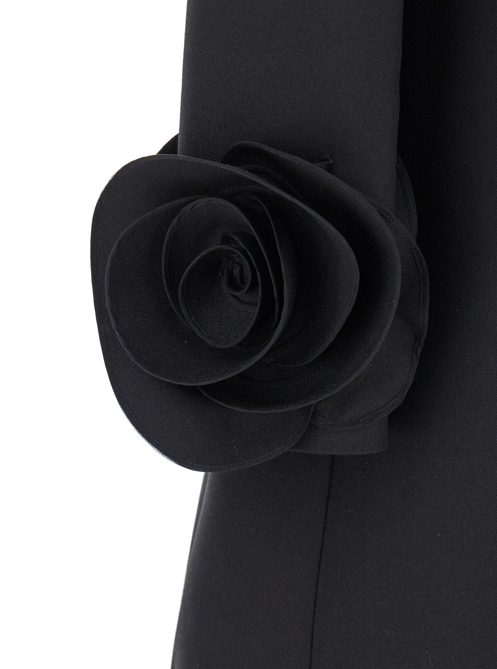 Valentino Women Black Crewneck Short Dress With Floral Detail In Wool Woman - EZE Fashion®