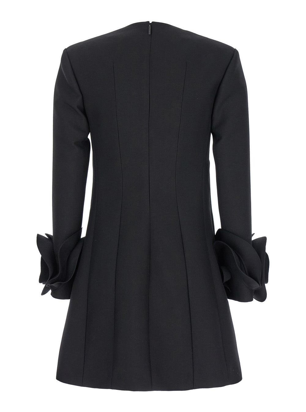 Valentino Women Black Crewneck Short Dress With Floral Detail In Wool Woman - EZE Fashion®